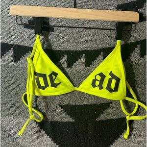 neon green "DEAD" bikini top